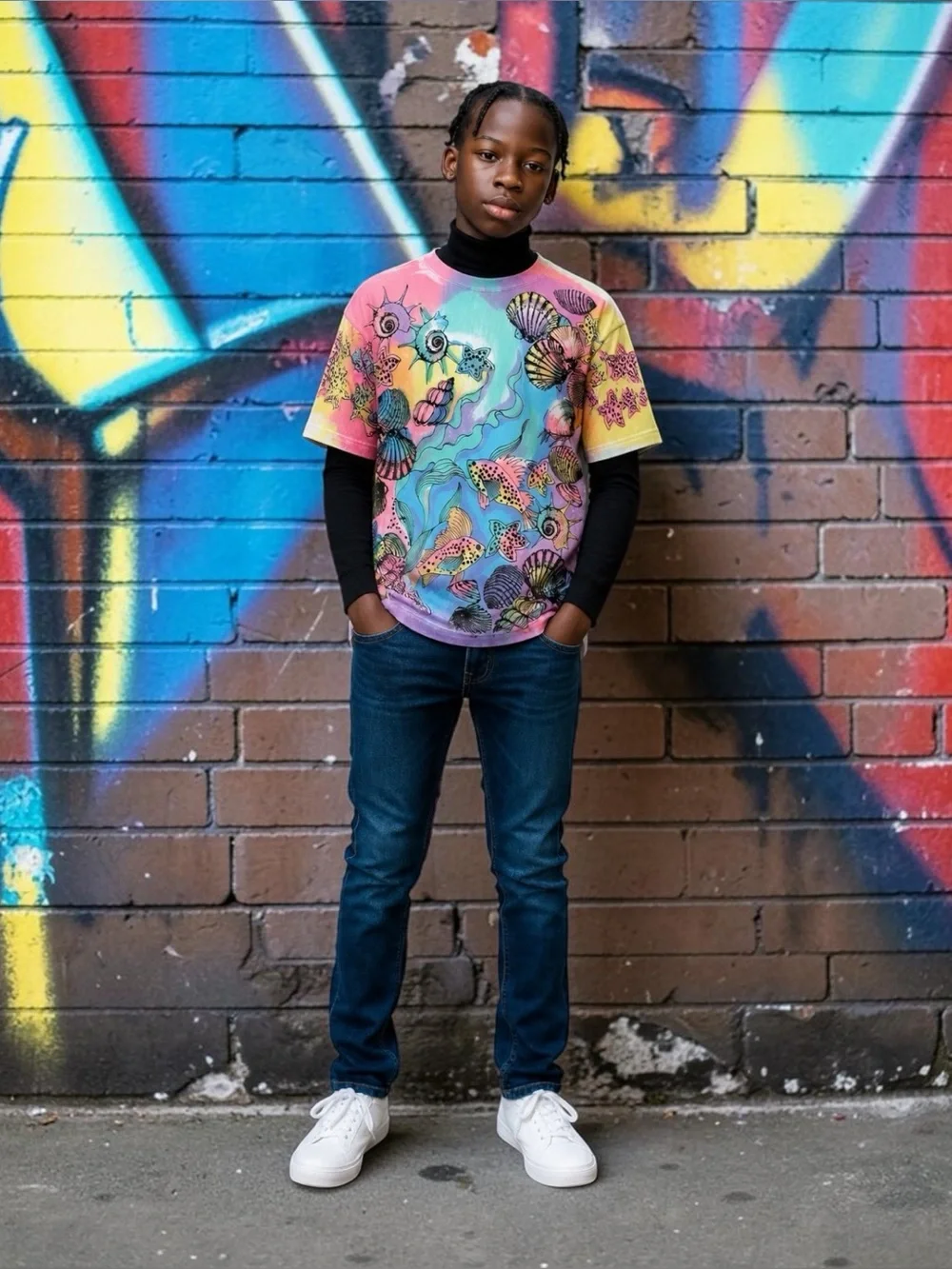 Vintage 90's‎ Freeze Tag Tropical Fish Coral AOP All Over Print T Shirt one size